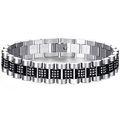 ***COI Titanium Blue/Gold Tone Silver/Black Silver Cubic Zirconia Bracelet With Steel Clasp(Length: 8.27 inches)-01264BB