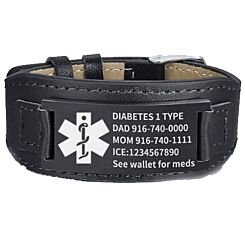 ***COI Titanium Black/Silver Medical Alert Genuine Leather Bracelet With Steel Clasp(Length: 8.27 inches)-01265BB