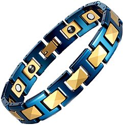 ***COI Gold Tone Titanium Blue Ceramic Bracelet With Steel Clasp(Length: 8.27 inches)-01267BB