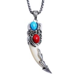 ***COI Titanium Black Silver Turquoise Created Red Ruby & Enamel Pendant-01281BB
