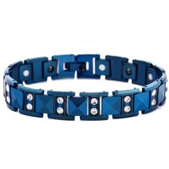 ***COI Titanium Blue/Gold Tone/Rose Cubic Zirconia Bracelet With Steel Clasp(Length: 8.27 inches)-01285BB