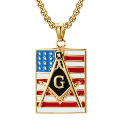 ***COI Titanium Gold Tone/Silver Blue Red Masonic Freemason Pendant-01292BB
