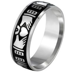 ***COI Titanium Black Silver Mo Anam Cara Claddagh Ring-01301BB
