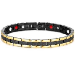 ***COI Titanium Black Gold Tone Bracelet With Steel Clasp(Length: 8.27 inches)-01305BB