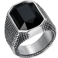 ***COI Titanium Black Silver Ring With Created Blue Sapphire/Red Ruby/Black Onyx-01310BB