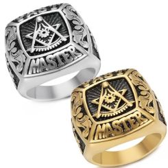 ***COI Titanium Black Gold Tone/Silver Masonic Freemason Ring-01312BB