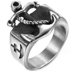 ***COI Titanium Black Silver Anchor Ring-01314BB