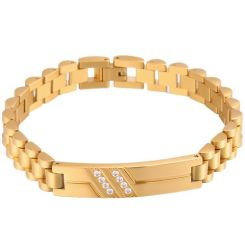***COI Titanium Black/Gold Tone/Silver Cubic Zirconia Bracelet With Steel Clasp(Length: 8.27 inches)-01320BB