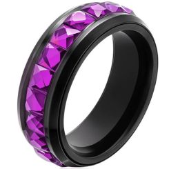 ***COI Black Titanium Ring With Created Blue Sapphire/Purple Amethyst/Red Ruby/Diamond-01323BB
