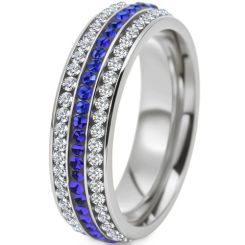 ***COI Titanium Gold Tone/Silver Ring With Created Blue Sapphire & Cubic Zirconia-01324BB