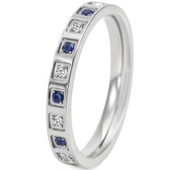 ***COI Titanium Gold Tone/Silver/Rose Ring With Created Blue Sapphire & Cubic Zirconia-01325BB