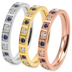 ***COI Titanium Gold Tone/Silver/Rose Ring With Created Blue Sapphire & Cubic Zirconia-01325BB