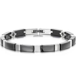 ***COI Titanium Black/White Ceramic Bracelet With Steel Clasp(Length: 7.87 inches)-01333BB