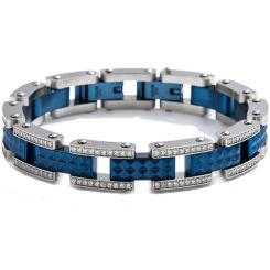 ***COI Titanium Blue Silver Faceted Cubic Zirconia Bracelet With Steel Clasp(Length: 9.06 inches)-01335BB