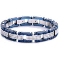 ***COI Titanium Blue Silver Cubic Zirconia Bracelet With Steel Clasp(Length: 9.06 inches)-01336BB