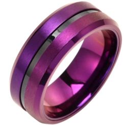 ***COI Titanium Black Purple Center Groove Beveled Edges Ring-01342BB