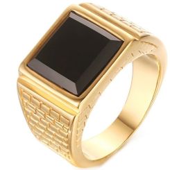 ***COI Gold Tone Titanium Ring With Black Onyx-01344BB