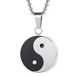 ***COI Titanium Black Silver Yin Yang Pendant-01346BB