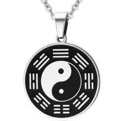 ***COI Titanium Black Silver Yin Yang Pendant-01347BB