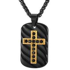 ***COI Titanium Black Gold Tone Cross Pendant With Cubic Zirconia-01348BB