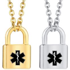 ***COI Titanium Gold Tone/Silver Medical Alert Key Lock Pendant-01349BB