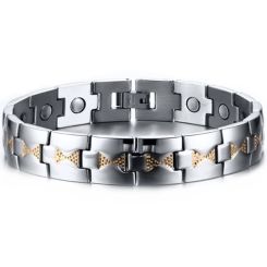 ***COI Titanium Gold Tone Silver Bracelet With Steel Clasp(Length: 8.66 inches)-01354BB