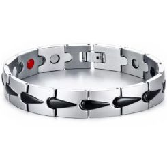 ***COI Titanium Black Silver Bracelet With Steel Clasp(Length: 8.27 inches)-01357BB