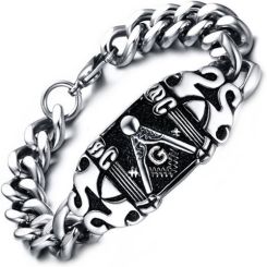 ***COI Titanium Black Silver Masonic Freemason Bracelet With Steel Clasp(Length: 8.27 inches)-01358BB