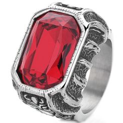 ***COI Titanium Black Silver Ring With Created Blue Sapphire/Red Ruby/Black Onyx/Green Emerald-01368BB