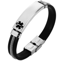 ***COI Titanium Medical Alert Rubber Bracelet With Steel Clasp(Length: 8.27 inches)-01395BB