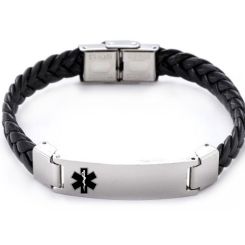 ***COI Titanium Medical Alert Genuine Leather Bracelet With Steel Clasp(Length: 8.27 inches)-01397BB