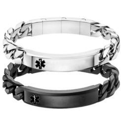 ***COI Titanium Black/Silver Medical Alert Bracelet With Steel Clasp(Length: 8.27 inches)-01401BB
