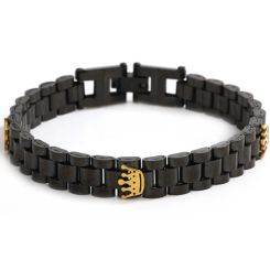 ***COI Titanium Black Gold Tone Crowns Bracelet With Steel Clasp(Length: 8.27 inches)-01408BB