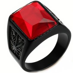 ***COI Black Titanium Ring With Created Red Ruby/Black Onyx-01421BB