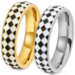 ***COI Titanium Gold Tone/Silver Checkered Flag Dome Court Ring-01429BB