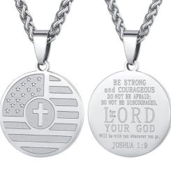 ***COI Titanium Black/Gold Tone/Silver American Flag Cross Prayer Pendant-01451BB