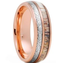 ***COI Rose Titanium Meteorite & Deer Antler Dome Court Ring-01452BB