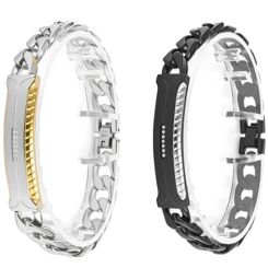 ***COI Titanium Silver Black/Gold Tone Cubic Zirconia Bracelet With Steel Clasp(Length: 8.85 inches)-01461BB