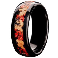 ***COI Black Titanium Meteorite Created Red Ruby Gold Foil Dome Court Ring-01466BB
