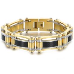 ***COI Titanium Gold Tone Silver Carbon Fiber Bracelet With Steel Clasp(Length: 8.46 inches)-01483BB