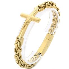 ***COI Titanium Black/Gold Tone/Silver Cross Bracelet With Steel Clasp(Length: 9.06 inches)-01484BB