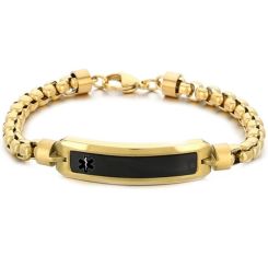 ***COI Titanium Black Gold Tone/Silver Medical Alert Bracelet With Steel Clasp(Length: 8.46 inches)-01485BB