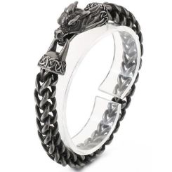 ***COI Titanium Black/Gold Tone/Silver Dragon Bracelet With Steel Clasp(Length: 8.27 inches)-01491BB