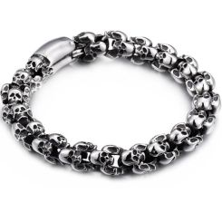 ***COI Titanium Black/Gold Tone/Silver Skull Bracelet With Steel Clasp(Length: 8.85 inches)-01494BB
