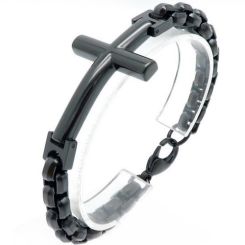 ***COI Titanium Black/Gold Tone/Silver Cross Bracelet With Steel Clasp(Length: 8.27 inches)-01495BB