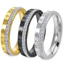 ***COI Titanium Black/Gold Tone/Silver Cubic Zirconia Ring With Runes-01497BB