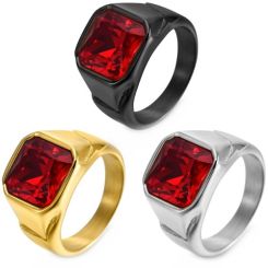 ***COI Titanium Black/Gold Tone/Silver Ring With Created Red Ruby-01498BB