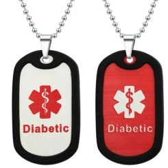 ***COI Titanium Black Silver/Red Diabetic Medical Alert Pendant-01500BB