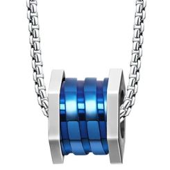 ***COI Titanium Silver Gold Tone/Black/Blue Pendant-01501BB