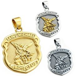 ***COI Titanium Silver/Gold Tone/Gold Tone Silver Saint Michael Protect Us Pendant-01502BB